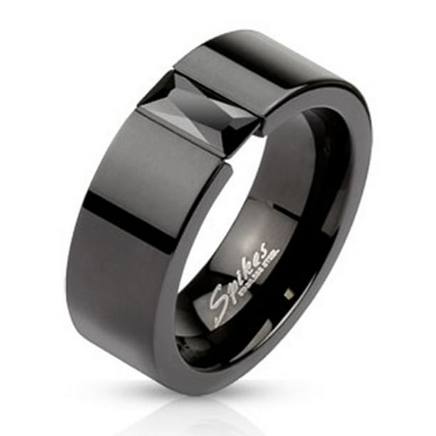Mens Rings CZ Rings Stainless Steel Polished and Satin with Black CZ Ring Size 9 Mens Rings CZ Rings Stainless Steel Polished and Satin with Black CZ Ring Size 9